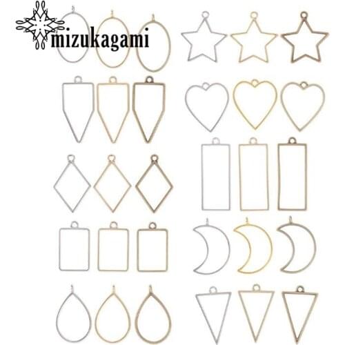 30pcs/set Geometric hollow frame pendant Charms For DIY Fashion jewelry material accessories