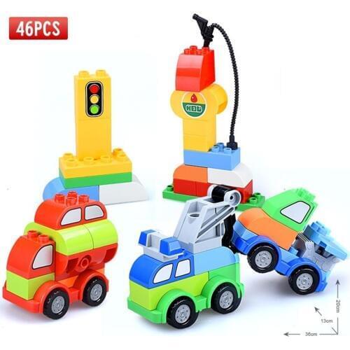 46PCS Diy Big Size Building Blocks Bricks Sets Car mobilization Compatible with Duplo Educational Toys Gifts for Children kids