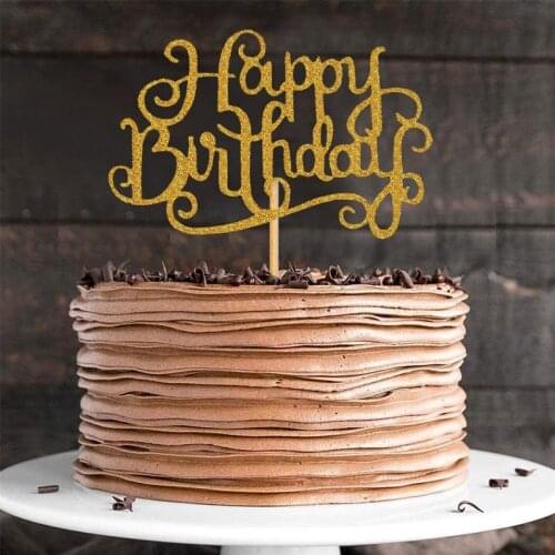 5Pcs Happy Birthday Cake Topper Gold Glitter Letter Bling Sparkle Decoration Sign For Kids Birthday Party Cake Dessert Decor