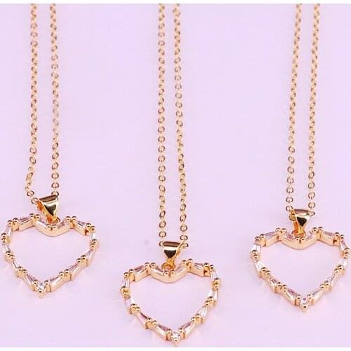 8Pcs Clear CZ Zirconia Hollow Heart Shape Golden Jewelry Pendant Necklace For Women Gift
