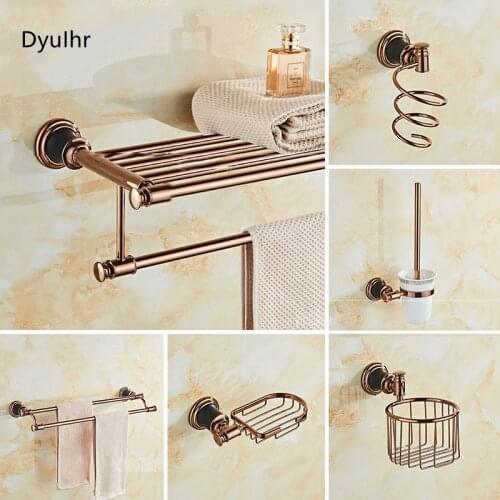 Rose gold bathroom accessories carved copper alloy hardware kit towel rack hair dryer rack wall-mounted bathroom hardware kit
