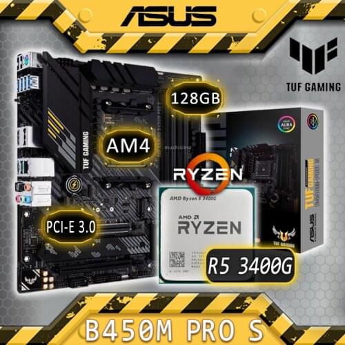 Asus TUF GAMING B450M-PRO S With AMD Ryzen 5 3400G Gaming Motherboard Combo AM4 Ryzen Kit 3400G CPU AMD B450 Gaming Placa-mãe