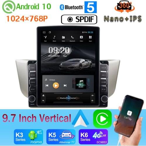9.7" Vertical Tesla Android 10 Car Media Radio GPS PX6 4+64G For Lexus RX300 RX330 RX350 2003-2010 4G WiFi 360 Panoramic Camera