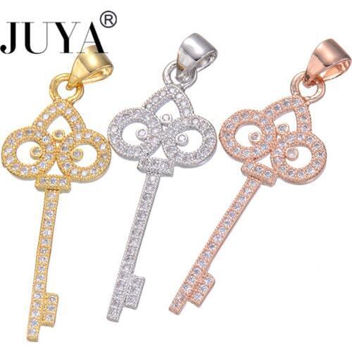 Gold Rose Gold Copper Zircon Key Charm Pendant For Women Making Necklaces Bracelets Jewelry Findings breloque