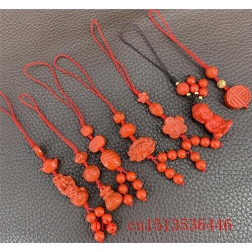 Customization Natural Cinnabar Lotus Turtle shell Plum blossom phone chain DIY Key Ring Jewellery Accessories Man Woman Amulet