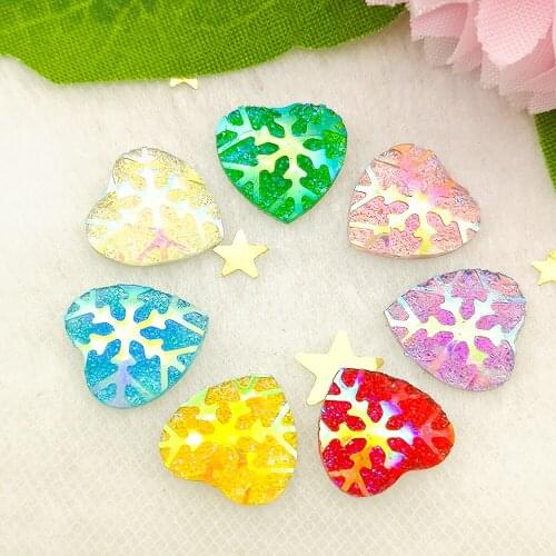 80PCS 12mm Snowflake Heart Flatback Resin Accessories DIY Decorative Button Scrapbooking