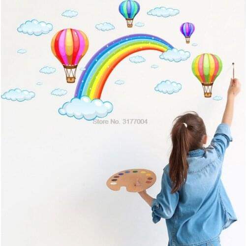 DHL 100set Cartoon Rainbow Cloud Hot Air Balloon Wall Sticker For Kids Rooms Decoration Mural Art Decals Home Stickers Wallpaper