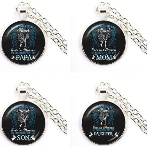 Tree Of Life Angel Wing 25mm Glass Dome Pendant Necklace A Piece Of My Heart Lives In Heaven In My Memory Of My Dad Mom Daughter