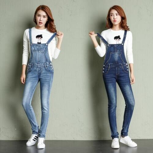Denim Overalls Female Korean Spring High-Waisted Stretchy Slim Romper Jumpsuits Denim Strappy Sleeveless mom jeans