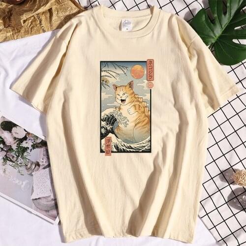 Ukiyo-E Style Orange Cat Woman T Shirt Korean top Thin Section Soft Tees Clothing Breathable Tee Clothes Slim Womens T Shirts