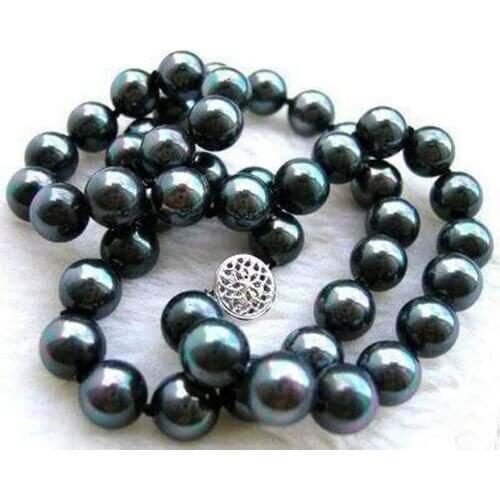 Hot sale new Style 10mm black south sea shell pearl round beads necklace 18-36 inch Genuine Lucky Ladys jewelry Fine Womans