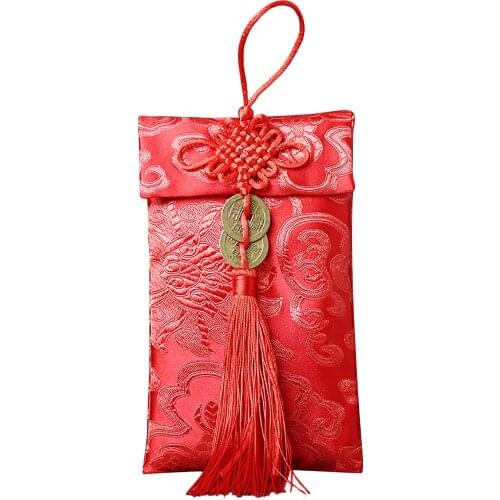 Silk Red Envelope Chinese New Year Gift Card Bag Embroidery 10.5X17CM Birthday 6pcs Brocade Fabric Spring Festival Supplies