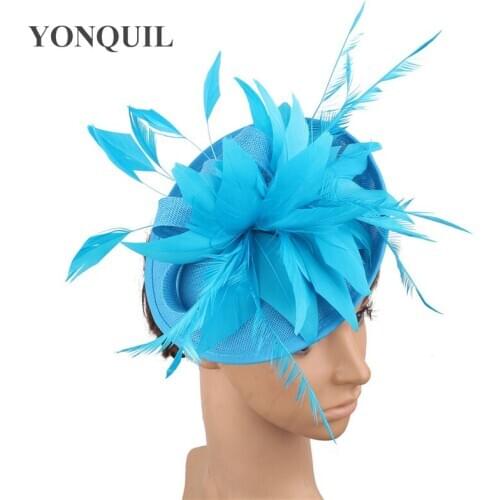 Nice Imitation Sinamay Hair Fascinator Hat With Fancy Feather Flower Party Hats Headband Show Wedding Hair Accessories Headpiece