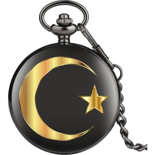 Golden Moon Stars Design Quartz Pocket Watch Analog Pocket Chain Clock Smooth Men Women Punk Souvenir Watches relogio Montre