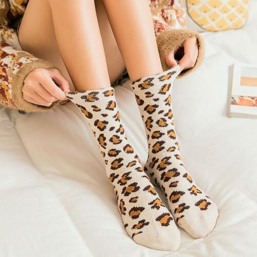 Fashion Women Leopard Socks Winter High Street Popular Wool Female Sexy Wild Trendy Animal Print Warm Socks Thicked