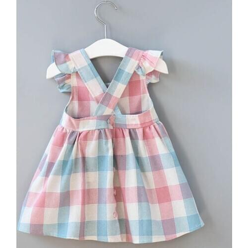 2020 New Summer Girls' Dress Korean Strap Plaid Casual Sleeveless Party Princess Dress Cute Childrens Baby Kids Girls Clothing