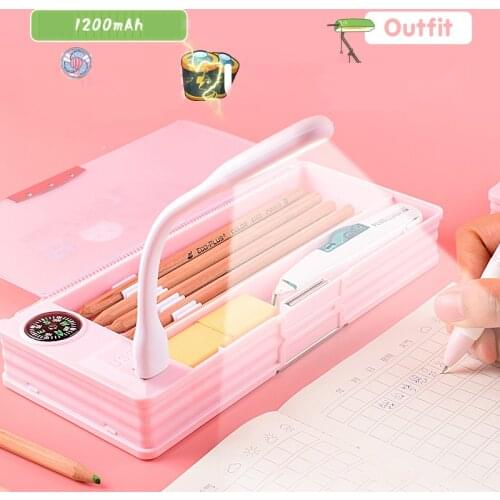 New Creative Multifunctional Pencil Case With Led Light And Usb Mini Fan Student Stationery Box Korean Pencil Case Boy And Girl