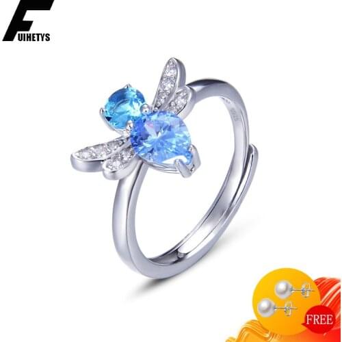 New Rings for Women 925 Sterling Silver Jewelry with Sapphire Zircon Gemstone Bee Shape Open Finger Rings Wedding Party Ornament