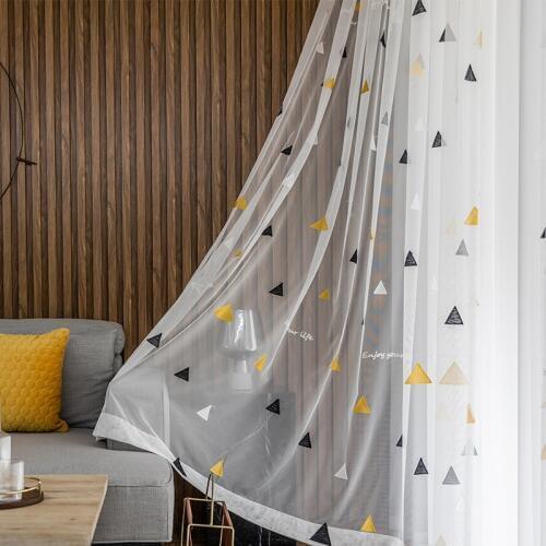 Embroidered Geomertic Sheer Curtains for Kids Boys Nursery Translucent Nordic Style Bay Window Treatment Drapes Tende zh038C