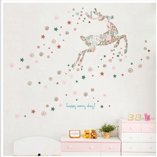 Christmas wall stick snowflake deer cartoon lovely warm wallpaper childrens room glass window stick decoration wall stick
