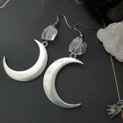 Goth Moon and Raw Stone Earring Healing Stone Teardrop Witch Creative Gothic Celestial Jewellery Women Spiritual Gift Boho New
