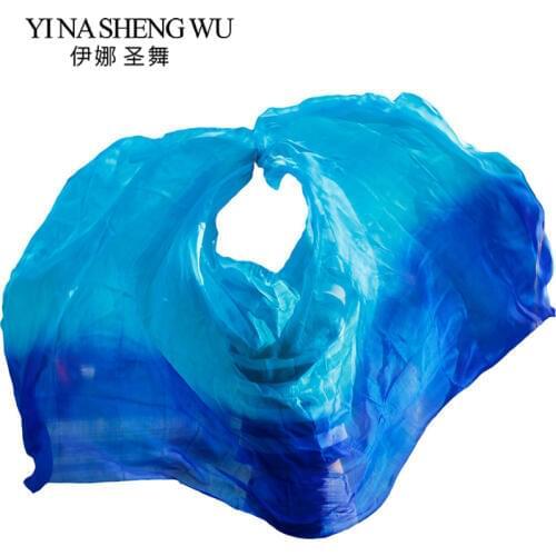 Silk Belly Dance Veil Shawl Scarf Gradient Color Royal blue+Turquoise Belly Dance Practice Performance Silk Veils 250/270*114 cm