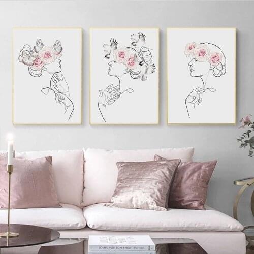 Nordic Modern Canvas Painting Pink Line Girl Figure Picture Home Decoration for Living Room Bedroom Art Wall Printing Poster