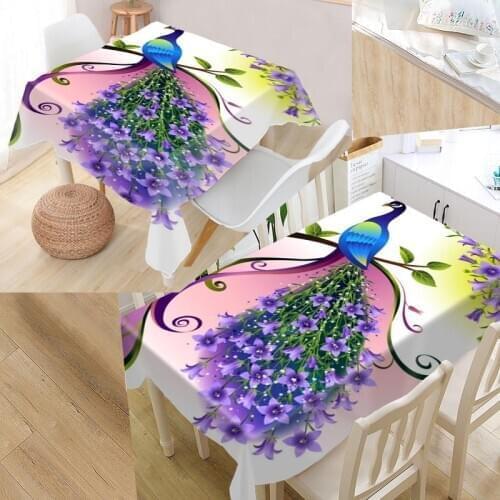 Custom Peacock Modern Dustproof Tablecloth High Quality Print Tablecloth Everything for Home and Kitchen