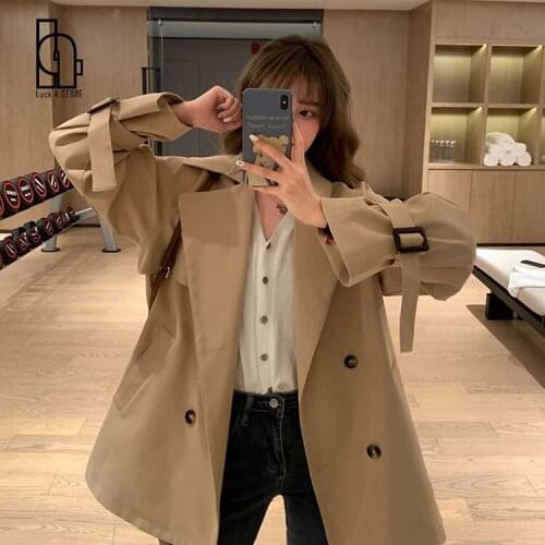 Luck A Autumn Women Khaki Elegant Double-breasted Trench Coat Female Casual Windbreakers Lady Trench Coat Fashion Streetwears