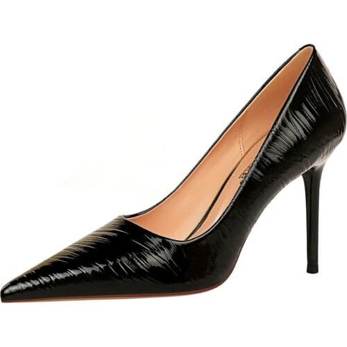 Brand Fashion Woman Shoes Pointed Toe Fine With Heels Shallow Mouth High Heels Patent Leather Summer Pumps Shoes Mujer 9.5cm