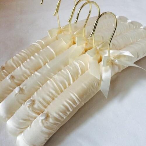 38.5CM Clothes Hanger With Hook Silk Satin Fabric Golden Clothes Hanging Clothes Pin Sew Buttons Anti-Slip Wedding Dress Hangers