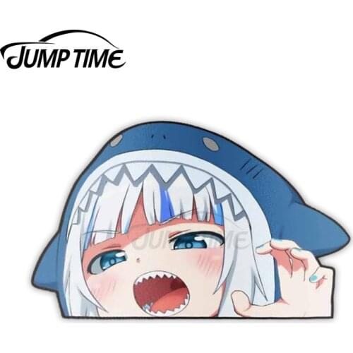 Jump Time 13 x 6.7cm For Gawr Gura Hololive Peeker Personality Creative Car Stickers Repair Decal Graffiti Sticker Laptop Decor