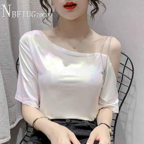 Expose Shoulder Short Sleeve Women T Shirt 2021 Fashion Easy To Match Loose Female Tee Shirts