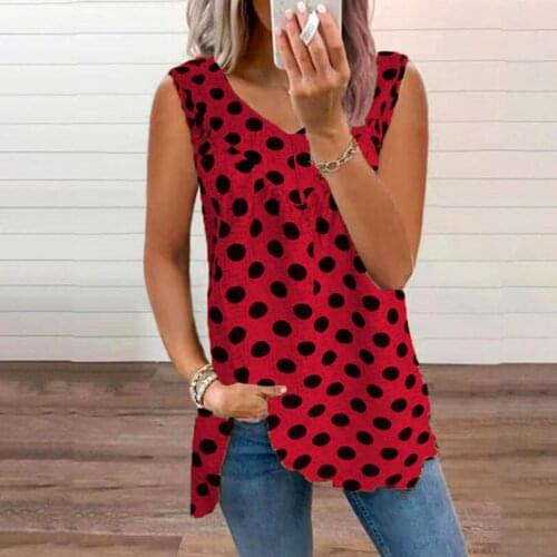 Polka Dot Printing WomenS Tank Top V-Neck WomenS T-Shirts Sleeveless Ruffles Summer Top Tee Loose Casual Tshirts Streetwear