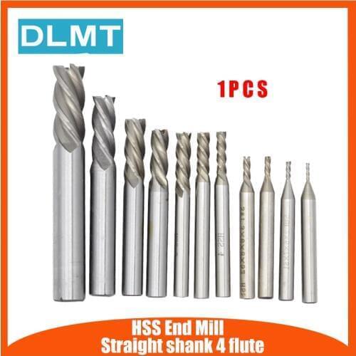 1PC HSS CNC Straight Shank 4 Flute End Mill Cutter Drill Bit Metalworking Tool 2/3/4/6/8/10/12/14mm for Milling Machine