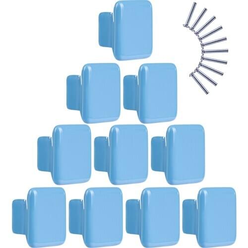 10pcs Children Ceramic Single Hole Square Door Knob Furniture Handle Drawer Cupboard Kitchen Pull Handle Home - Light Blue