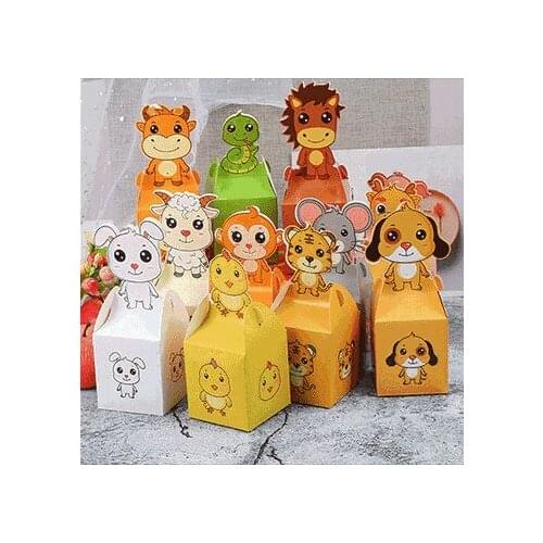12/24pcs Chinese Zodiac Candy Box Cute Animal Gift Box and Packaging Kids Birthday Baby Shower Gift Box Party Supplies