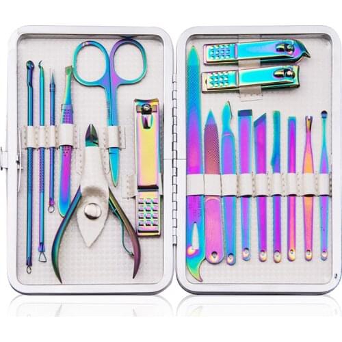 18 Pieces Manicure Set Nail Clippers Pedicure Stainless Steel Rainbow Nail Cutter Scissor Household Nail kit Professional Set