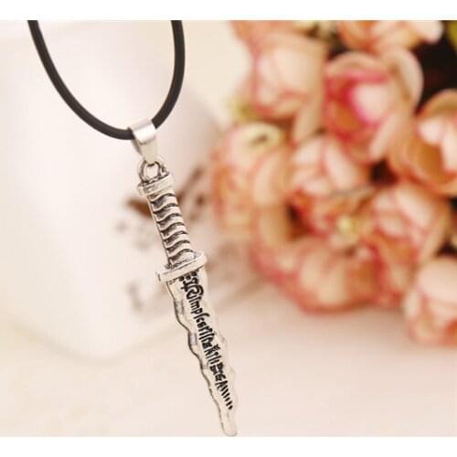 20pcs/lot New Snow White Once Upon A Time Rumpelstiltskin Dagger Pendant Necklace Vintage Antique Silver Necklace With Rope