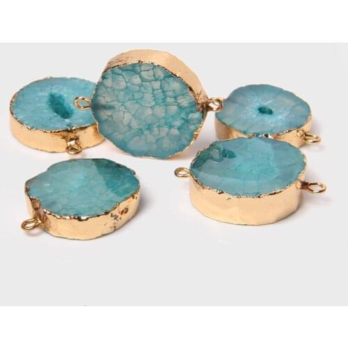 24.5MM Natural Stone Blue Agats Round Double Hole Connector Necklace Pendant For Jewelry Making DIY Necklace Bracelet Accessory