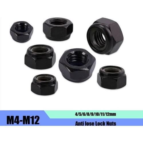 5/10/50PCS Black-plated Zinc Hexagonal Lock Nut Nylon Non-slip Outer Hexagonal Self-locking Nut
