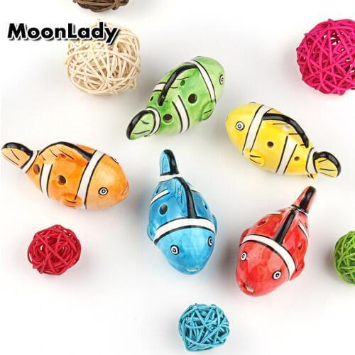 5 Colors Ocarina 6 Hole Clownfish Nemo Small Ocarina Alto C Tone Beginner Ocarina Tourist Souvenir Teaching Toys Ceramic Pendant