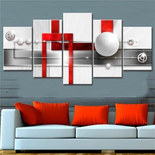 5 Panel White Spherical Diamonds Wall Art Canvas HD Posters Pictures Paintings Home Decor Accessories Living Room Decoration