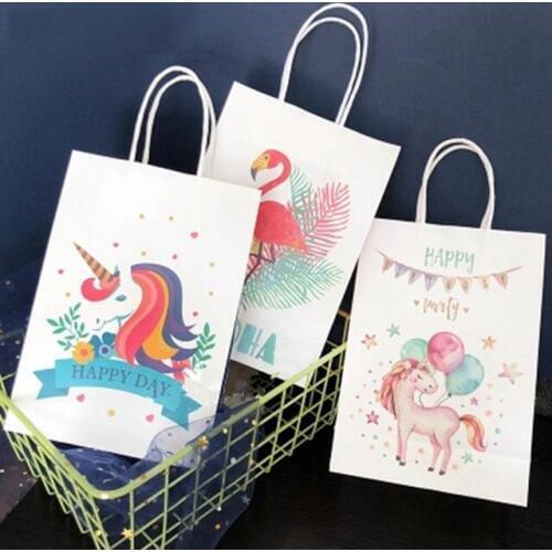 6pcs Unicorn Paper Gift Bag Flamingo Candy Bag Packing Pouches With Handle for Birthday Wedding Christmas Party Return Gift Bag