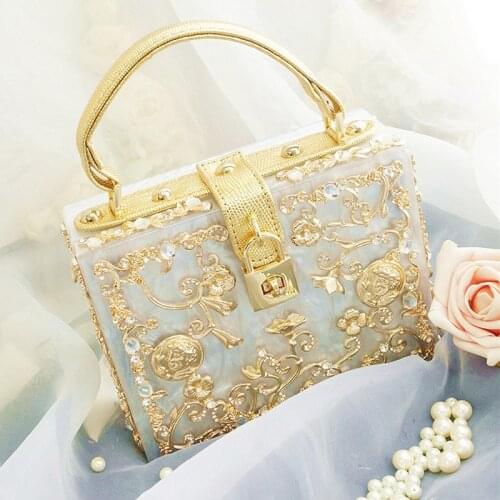 Limited high quality diamond flowers hollow relief Acrylic Ballot lock luxury handbag evening bag clutch coin for party purse