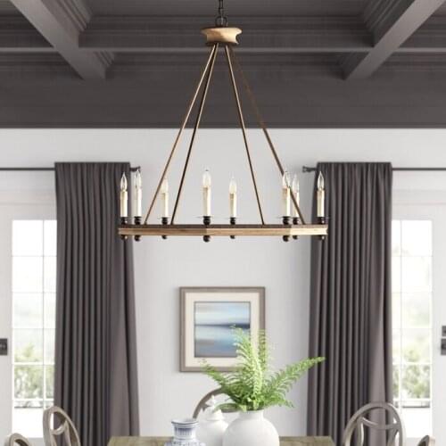 American chandelier living room solid wood Nordic retro dining room bedroom rural pastoral industrial style cafe warm lighting