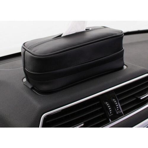 Car Sun Visor Artificial Leather Napkin Paper Tissue Box Holder Tissue Storage 23*13*9 cm/9.06*5.12*3.54 inch Black