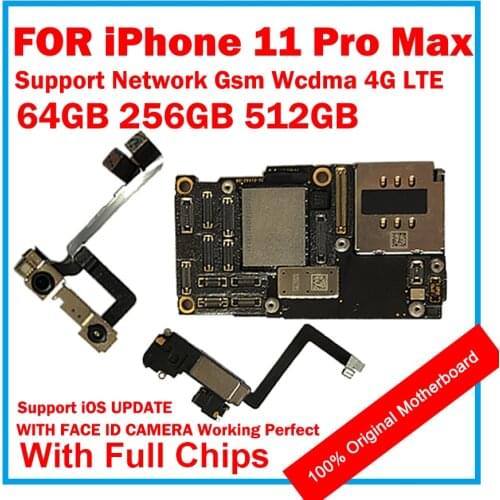 For iPhone 11 Pro Max Unlocked Motherboard Factory Original Mainboard Logic Board Clean iCloud Plate WITH FACE ID 11 Pro Max