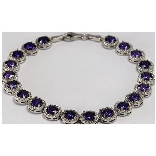 Round Purple Stone 925 Sterling Silver Bracelet Elegant Stylish Invitations Gorgeous Jewelry