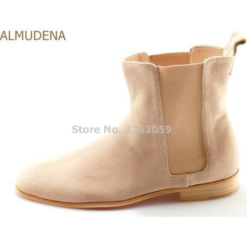ALMUDENA Top Brand Mens Vogue Ankle Boots Nude Suede Elastic Band Patchwork Chelsea Boots Casual Shoes Dropship Size 46